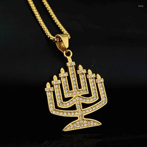 Collane con ciondolo No Fade Titanio Acciaio inossidabile Religioso Menorah Gioielli ebraici Collana Magen Judaica Ebraico Israele Fede Lampada Hanukkah