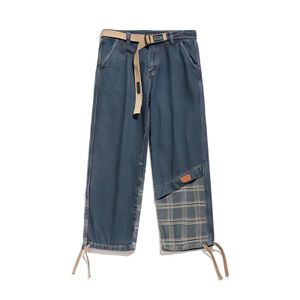 Men's Jeans Harajuku Fashion Gyaru Japanese Streetwear Paneled Man Plaid Baggy Straight Oversized Cargo Pants Vintage Denim Trousers 230320