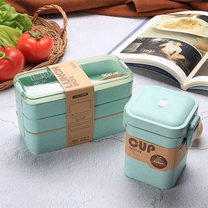 Lancheiras 900 ml Caixa de material saudável 3 Camada palha de trigo bento Microondas Dinnerware Storage Storage Box 230320