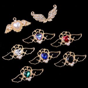 Charms 50pc Wholesale High Quality Fashion Gold Color Pearl Crystal Flying Wing Charm For DIY Hair Jewelry Accessories 230320