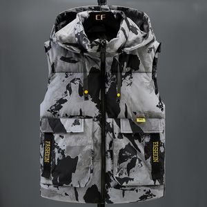 Men's Vests Autumn Winter Sleeveless Jackets Men 2023 Casual Camouflage Cotton Padded Vest Warm Thick Waistcoat Hooded Clothing 230320