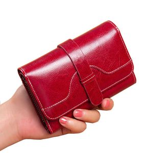 Wallets High Quality Women's Genuine Leather Wallet Female RFID Anti Theft Card Holder Coin Purse Wallets for Women Clutch Bag G230308