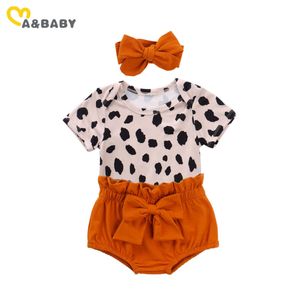Kläderuppsättningar Mababy 024m Leopard Nyfödda spädbarn Baby Girl kläder Set Short Sleeve Romper Bow Bloomers Shorts Outfits Summer Baby Z0321