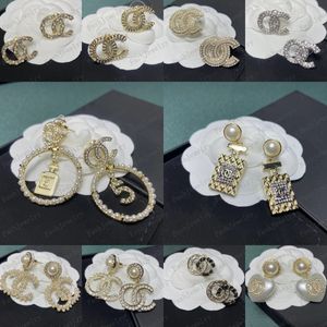 Gemischte 18 Karat vergoldete Luxus-Marken-Designer, doppelte Buchstaben, Ohrstecker, Clip-Kette, geometrisch, für Damen, 925er Silber, Kristall-Strass-Ohrring, Hochzeit, Party, Schmuck