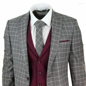 Herrdräkter herrar 3 styck en knappdräkt kontroll 1920 -talet gatsby tweed vintage polyester bomull grå klassisk bröllop prom skräddarsydd