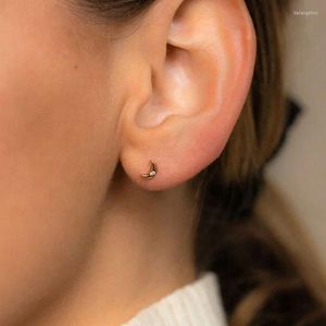 Stud Earrings 925 Stelring Silver Cute Lovely Small Stack Mini CZ Moon Earring Minimal Delicate Multi Piercing Jewelry