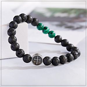 Strang Perlenstränge Ethnisches Kreuz Legierung Lavastein Armband Handgefertigter Charme Buddha Tibetischer Männerschmuck Yoga GeschenkeBeaded Lars22