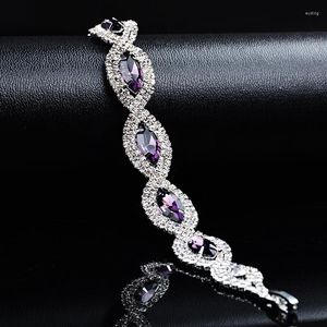 Charm Bracelets Wedding Bracelet For Women Purple Blue Austrian Crystal & Bangles Fashion Silver Color Bridal Jewelry