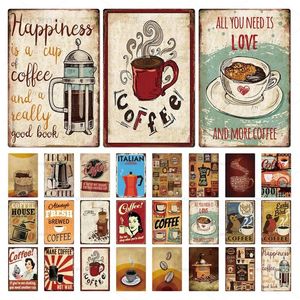 Coffee Plaque Metal Poster Vintage Cafe Metal Painting Sign Retro Tin Sign Wall Decor for Coffee Corner Kitchen Restaurant Decoration 30X20cm W03