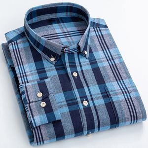 Freizeithemden für Herren Lässiges, kariertes, gestreiftes Leinen-Baumwollhemd mit einer Tasche und Knopfleiste, bequem, weich, langärmlig, Standard-Passform, karierte Hemden 230321