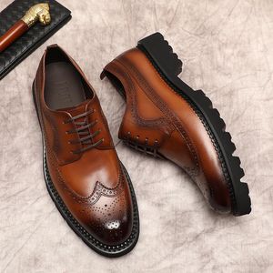 Отсуть обувь мужчина кожа формальный бизнес настоящий роскошный черный коричневый кружев