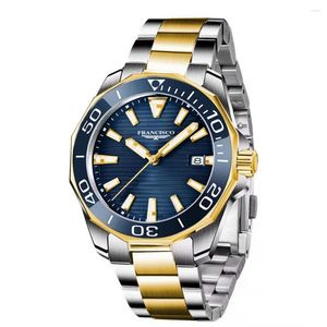 Armbandsur Francisco Top Male TimePiece Waterproof Two Tone Gold Japan Quartz Movt. Rostfritt stål Business Gift Mens Watch