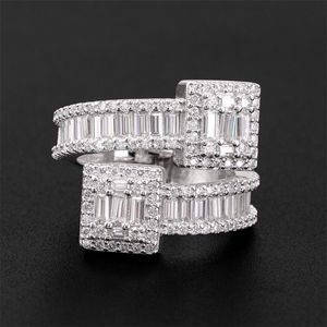 Passd Test Men Women 925 Sterling Silver Baguatte Moissanite Diamond Ring Punk Jewelry Bel Regalo