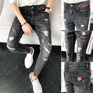 Calça masculina verão 2023 jeans de moda jeans masculino comprimento de tornozelo coreano pequenos pés selvagens Teenagers lápis