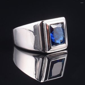 Cluster Rings Classic 925 Streling Silver 6ct Square Blue Sapphire Eternal Cocktail Wedding Ring For Men Wome Jewelry Boy Storlek 8-13