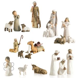 Декоративные предметы статуэтки ивы дерево рожденные фигуры статуи нарисованный вручную декор Рождественский подарок 230321