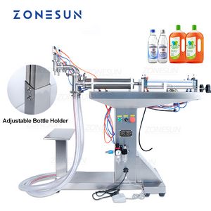 ZONESUN Automatic Filling Machine Pneumatic Standing Double Nozzles Liquid Beverage Shampoo Oil Filler Vertical Water Bottle Filler