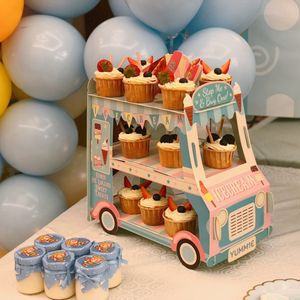 Diğer Etkinlik Partisi Malzemeleri Çift katlı otobüs şekli kek standı otobüs cupcake tutucu dondurma arabası çocuklar doğum günü tatlı masaları parti dekor 230321