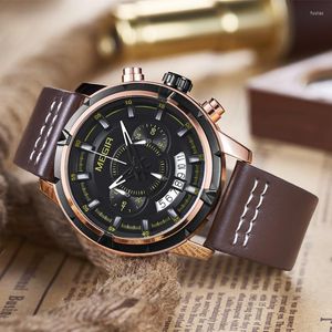 Armbandsur Megir Luxury Men's Watch Multi-funktion Vattentät mode Stora Dial Quartz Men Watches Leather Clock Relogio Masculino