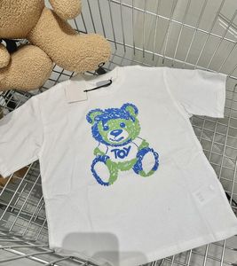 Mode-T-Shirts für Kinder, Sommer, kurzärmelig, Tops, Jungen, Mädchen, Kinder, lässig, mit Buchstaben bedruckt, mit Bärenmuster, T-Shirts, Pullover, Größe 90–130 cm