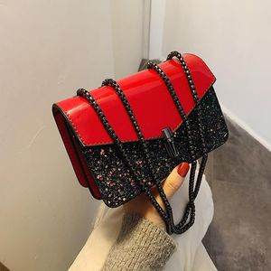 Bolsas de noite Small Square para mulheres de couro sintético Crossbody lantejas com painéis de textura simples saco de ombro de bolsa de ombro damas