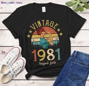 wangcai01 Women's T-Shirt Vintage 1981 Original Parts T-Shirt 40 Years Old 40th Birthday Gift Idea Women Girls Mom Wife Daughter Funny Retro Tee Shirt 0321H23