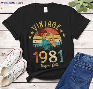 wangcai01 Damen T-Shirt Vintage 1981 Original Parts T-Shirt 40 Jahre alt 40. Geburtstag Geschenkidee Frauen Mädchen Mutter Frau Tochter Lustiges Retro T-Shirt 0321H23