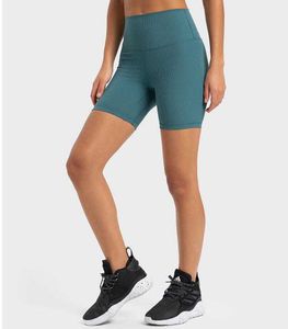 LU-364 Rib Skin-friendly Nude Plástico Calças de Yoga Cintura Alta Ciclismo Ao Ar Livre Alinhar Esportes Golfe Tênis Shorts Feminino Roupas de Ginásio