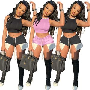 2023 Designer Women's Tracksuits Sleeveless Crop Top 2 Piece Sets Summer Womens Clothing Tank Tops And Side Split Shorts Set