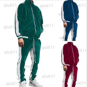 Men's Tracksuits Fall Winter Men Tracksuits Geometric Sweatshirt Jogger Two Velour 2 Piece Set Velvet Tracksuit T230321