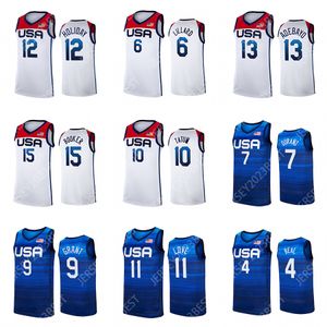 فريق الولايات المتحدة الأمريكية طوكيو 2021 لكرة السلة 7 قمصان دورانت 15 بوكر صيف أزرق داكن أبيض داميان 6 ليلارد كيفن جيسون 10 تاتوم ديفين الرجال والنساء الشباب