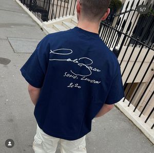 23ss verão masculino t assinatura vintage impressão t camisa streetwear marrom moda rua casual unisex algodão tshirt