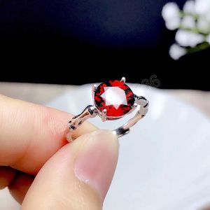 Trendy CZ Silver Color Ring 8mm Red Round Ruby Stone Rings for Women Jewelry Wedding Rings