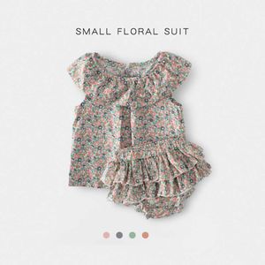 Kläder sätter baby flickor sommarkläder set småbarn flicka shorts set vit ruffle top bow bloomers kostym butik bomullsutrustning z0321