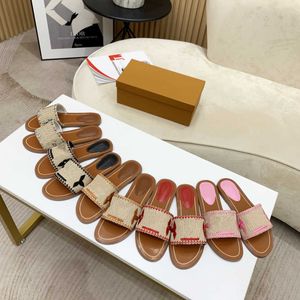 2023 Designer pp paglia Slides Women Sandalo Slipper Pantofole Sandali Infradito Lock It Flat Mule Leather For Lucchetto