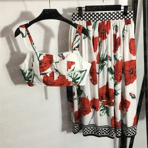 Flower Print Women Sling Vest Tops Dress Sets Designer Tube Top Spódnica z wysokim stanem Fashion Suits