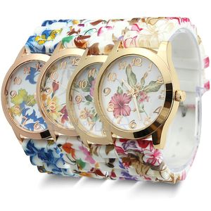 Ny mönsterklocka silikonklocka tryckt blomma hand kvinnors klockor grossist