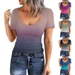 Magliette da donna Maglietta atletica da donna a maniche corte da donna con scollo rotondo Camicia in maglia aderente a coste Top da corsa larghi di base