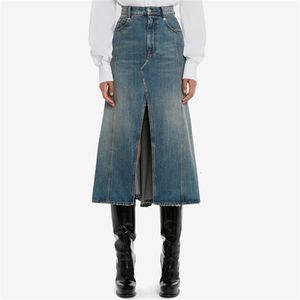 Röcke Frühling 2023 in koreanischer Mode mit Plissee-Cowboy-Halbkörper-Vintage-Jeans aus gewaschener Baumwolle, lange Y2K-Kleidung 230321