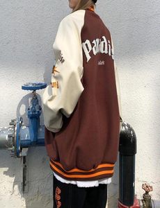 Men039s Jackets Jacket de tamanho grande Harajuku Outerwear Women Letter Print Baseball Plus Size Size Loose Casual Streetwear Brown5446511