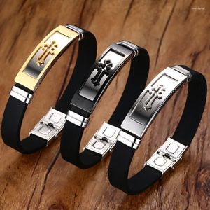 Charm Bracelets 12mm Cross For Men Soft Rubber Silicone Bangle Bible Quotes Christ Prayer Wristband Casual Male Jewelry