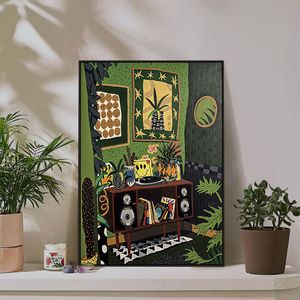 Matisse oljemålning vardagsrum ingång dekorativ målning i gången gröna nordiska tecknad konst hängande målning