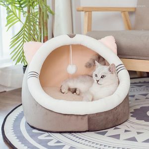 Kattsängar Vinterlång Plush Pet Bed Round Cushion House 2 i 1 varm korg Sovväska Nest Kennel för liten hund
