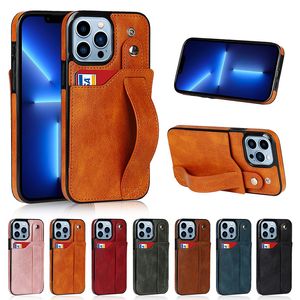 Leather Phone Cases Wrist Strap Card Holder Shockproof Phone Cases For iPhone 14 13 12 11 Pro Max Mini XR XS X 8 7 Plus