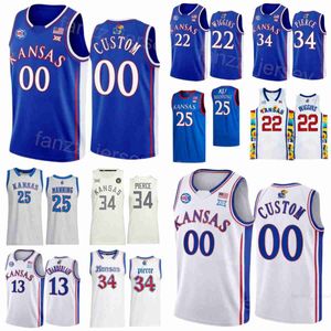 Basquete da faculdade Paul Pierce Jerseys 34 Kansas Jayhawks Andrew Wiggins 22 Joel Embiid 21 4 Sherron Collins 25 Danny Manning Wilt Chamberlain 13 costura