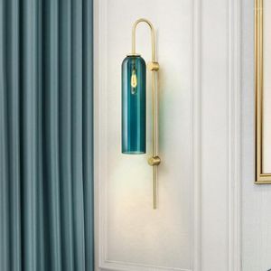 Lâmpada de parede nórdica moderna azul e branco tubo de vidro quarto de fundo lendo a decoração de escritório lâmpada led lâmpada