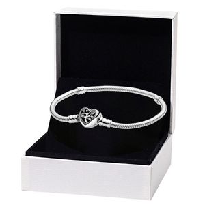 Family Tree Heart Clasp Snake Chain Bracelet for Pandora Real Sterling Silver Hand chain Party Jewelry For Women Girlfriend Gift Charm Bracelets with Original Box