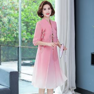 Casual Dresses Womens Chiffon Fake Two Pieces Summer Dress Year-old Middle-aged And Elderly Womens Dress 230321