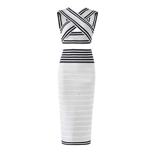 New Designer Women Two Piece Dress Sets V Neck Sleeveless Criss crossTops Mid Long Skirt Female Luxury Sexy Panelled Knitted Sets Runway Suit Evening Party Wear SMR22