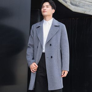 Men's Wool Blends 100 Merino DoubleSided Coat Suit Collar DoubleBreasted Handmade Medium Length High Street Business Top 230320